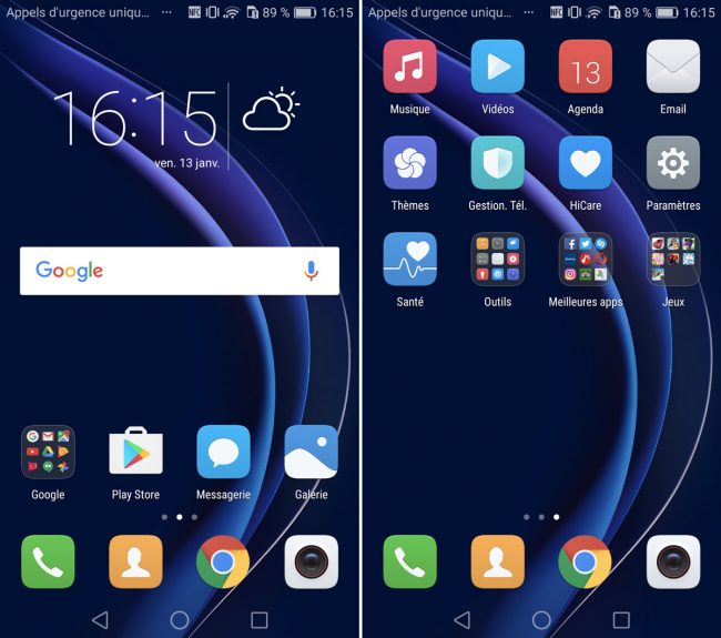 Interface du Honor 8