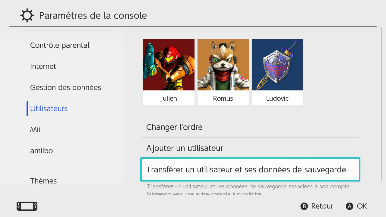 Nintendo Switch transfert de donn&eacute;es 1