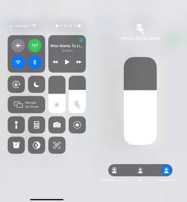 R&eacute;glages iOS avec Apple AirPods Pro