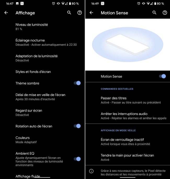 Interface Google Pixel 4